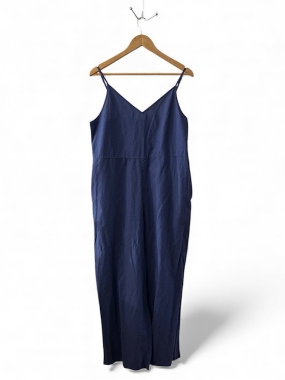 Uniqlo Women’s Indigo Linen-Blend Jumpsuit L Adjustable Straps Pockets